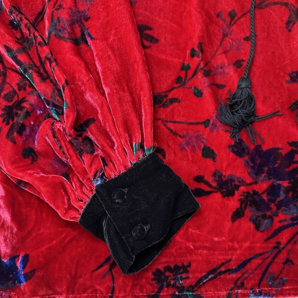 House Of Harlow 1960 x Revolve Red Velvet Long Sleeve Peasant Blouse Small - Picture 3 of 9